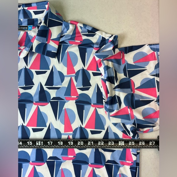 Roundtree & Yorke Performance Men’s Polo. Pink & Blue Sailboats. Size XL. - Picture 5 of 9